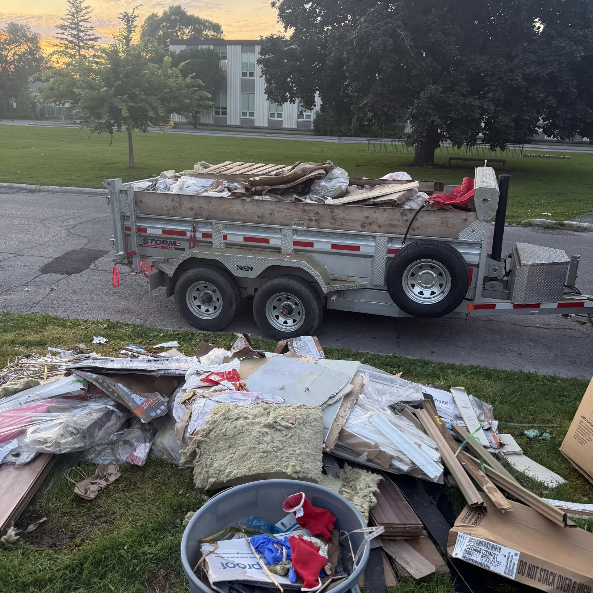 Cornerstone Waste Solutions dump trailer on a real residential junk removal job in Ottawa